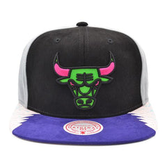 Mitchell And Ness Chicago Bulls Black Lime Gray Purple Pink Patch Snapback Hat