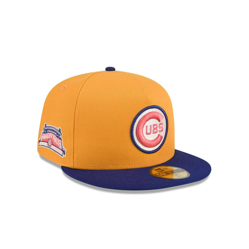 New Era Chicago Cubs 100 Yrs Gold Blue Gray 59Fifty 5950 Patch Fitted Cap Hat