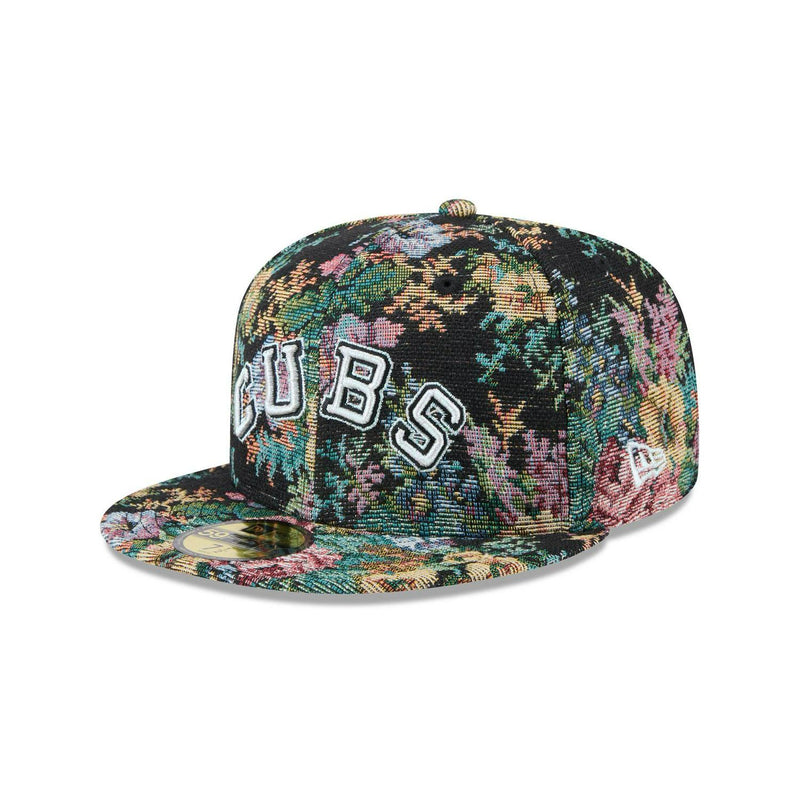 New Era Chicago Cubs Floral Jacquard Black Gray 59Fifty 5950 Patch Fitted Hat