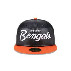 New Era Cincinnati Bengals Faux Leather Black Orange Green 59Fifty 5950 Fitted