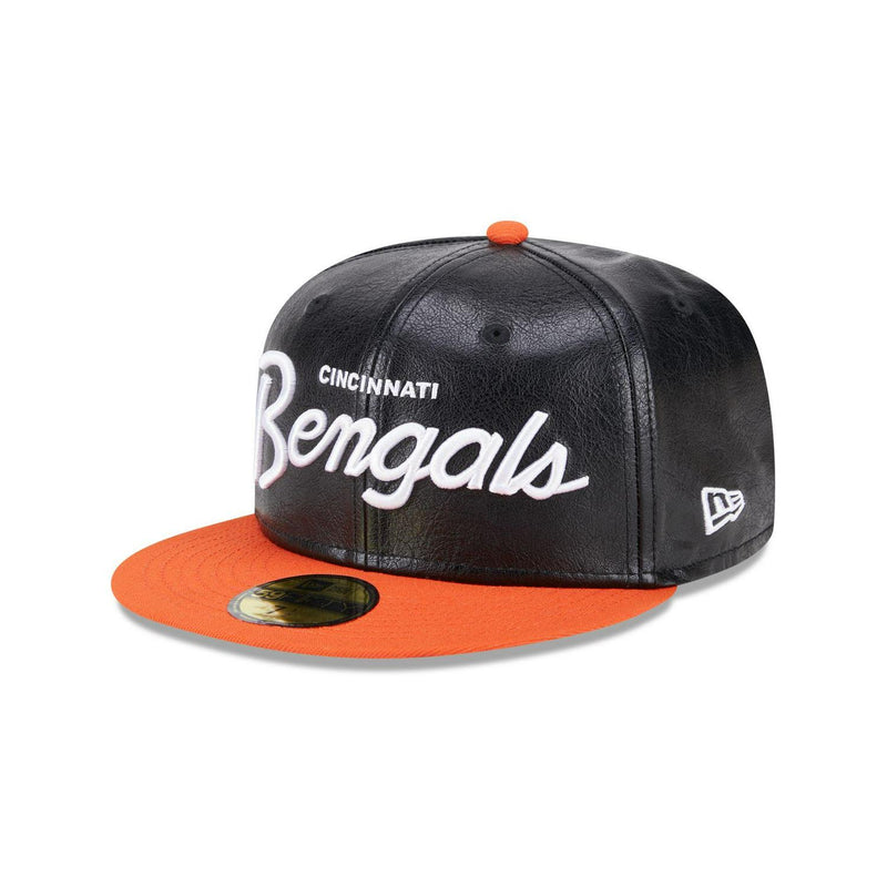 New Era Cincinnati Bengals Faux Leather Black Orange Green 59Fifty 5950 Fitted