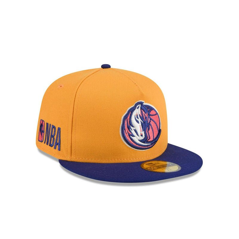 New Era Dallas Mavericks Gold Blue Gray 59Fifty 5950 Patch Fitted Cap Hat