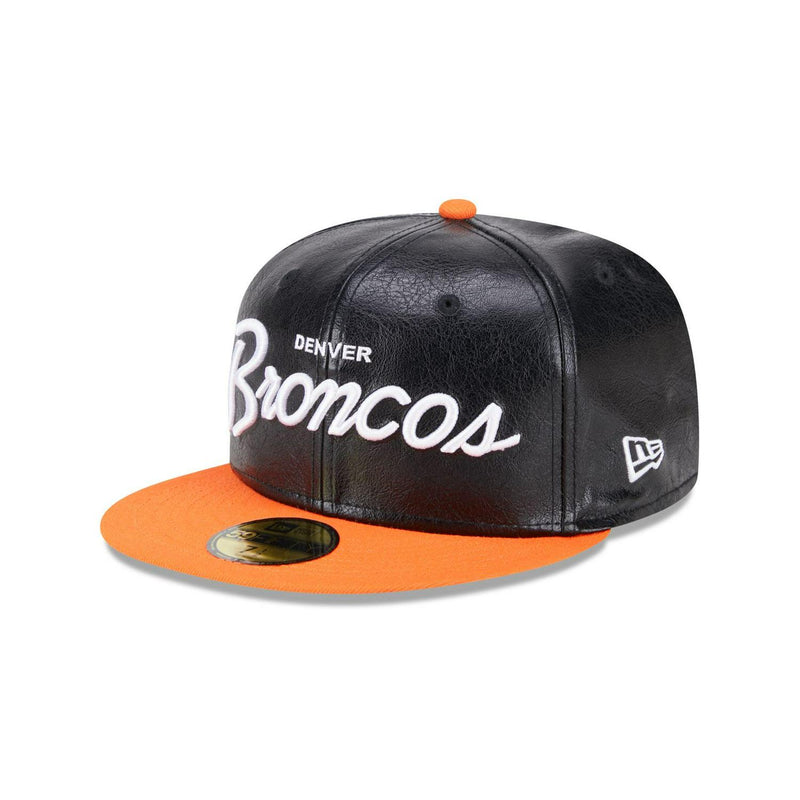 New Era Denver Broncos Faux Leather Crown Black Orange Green 59Fifty 5950 Fitted