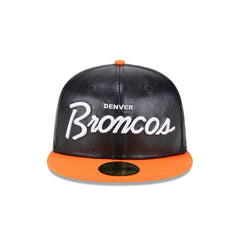New Era Denver Broncos Faux Leather Crown Black Orange Green 59Fifty 5950 Fitted