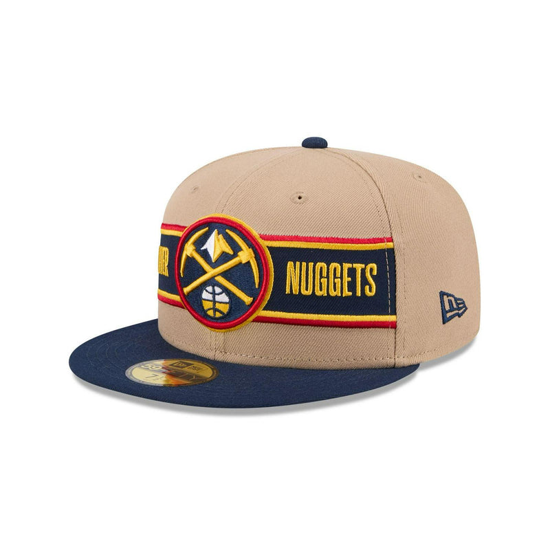 New Era Denver Nuggets '24 Draft Beige Navy Gray 59Fifty 5950 Patch Fitted Hat
