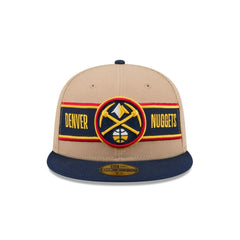 New Era Denver Nuggets '24 Draft Beige Navy Gray 59Fifty 5950 Patch Fitted Hat