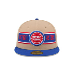 New Era Detroit Pistons '24 Draft Beige Blue Gray 59Fifty 5950 Patch Fitted Hat
