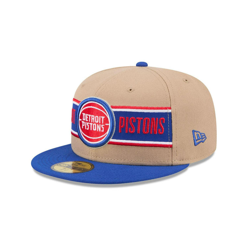 New Era Detroit Pistons '24 Draft Beige Blue Gray 59Fifty 5950 Patch Fitted Hat