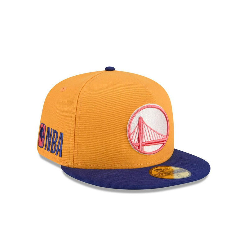 New Era Golden State Warriors Gold Blue Gray 59Fifty 5950 Patch Fitted Cap Hat