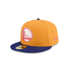 New Era Golden State Warriors Gold Blue Gray 59Fifty 5950 Patch Fitted Cap Hat