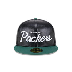 New Era Green Bay Packers Faux Leather Crown Black Green 59Fifty 5950 Fitted Hat