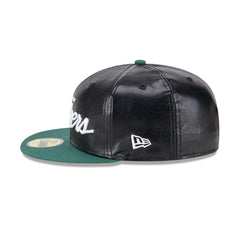 New Era Green Bay Packers Faux Leather Crown Black Green 59Fifty 5950 Fitted Hat