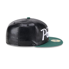 New Era Green Bay Packers Faux Leather Crown Black Green 59Fifty 5950 Fitted Hat