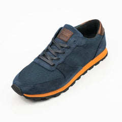 Clae Hayward Deep Navy Blue Orange Brown Nude Beige Waxed Sneaker Shoe Trainer