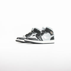 Wmns Nike Air Jordan 1 Mid SE Black Metallic Silver White Black Sneaker Shoe Trainer