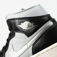 Wmns Nike Air Jordan 1 Mid SE Black Metallic Silver White Black Sneaker Shoe Trainer