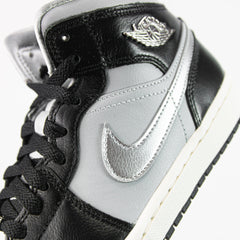Wmns Nike Air Jordan 1 Mid SE Black Metallic Silver White Black Sneaker Shoe Trainer
