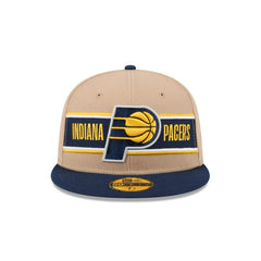 New Era Indiana Pacers '24 Draft Beige Blue Gray 59Fifty 5950 Patch Fitted Hat