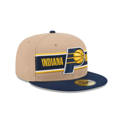 New Era Indiana Pacers '24 Draft Beige Blue Gray 59Fifty 5950 Patch Fitted Hat