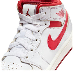 Kids Nike Jordan 1 Mid Se White Sail Dune Red FJ3467-160 Sneaker Shoe Trainer