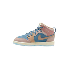 Kids Nike Air Jordan 1 Mid PS Blue Beige Brown Pink FN7495-400 Sneaker Shoe