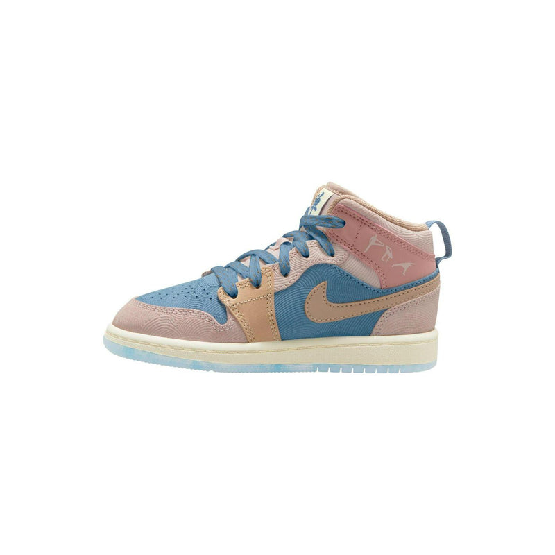 Kids Nike Air Jordan 1 Mid PS Blue Beige Brown Pink FN7495-400 Sneaker Shoe