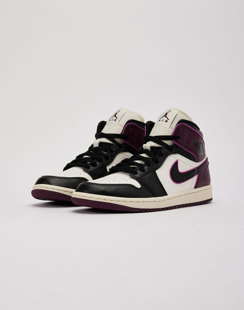 Nike Air Jordan 1 Mid SE Wing Logo White Black Purple Shoe Sneaker Trainer
