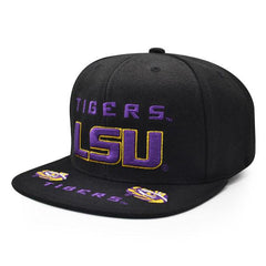 Mitchell And Ness LSU Tigers FRONT LOADED Black Purple Green Patch Snapback Hat
