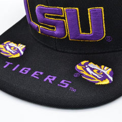 Mitchell And Ness LSU Tigers FRONT LOADED Black Purple Green Patch Snapback Hat