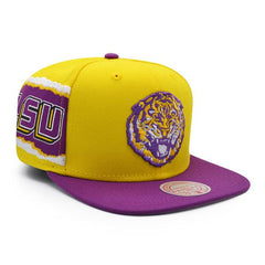 Mitchell And Ness LSU Tigers NCAA JUMBOTRON Yellow Purple Gray Patch Snapback