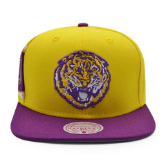 Mitchell And Ness LSU Tigers NCAA JUMBOTRON Yellow Purple Gray Patch Snapback