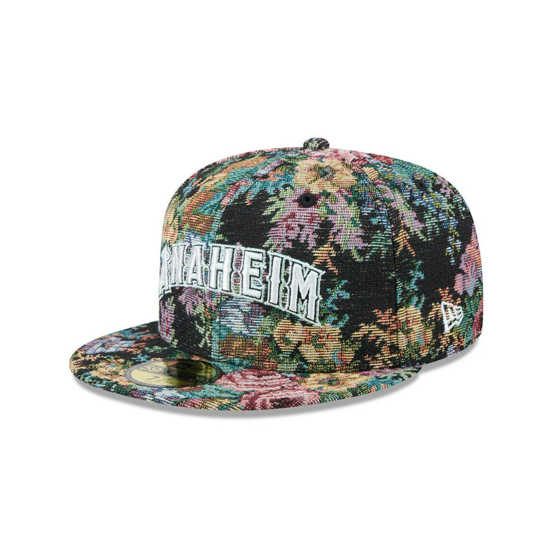 New Era LA Angels Floral Jacquard Black White Gray 59Fifty 5950 Patch Fitted Hat