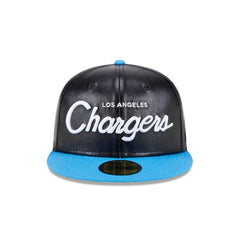 New Era LA Chargers Faux Leather Crown Black Blue Green 59Fifty 5950Fitted Hat