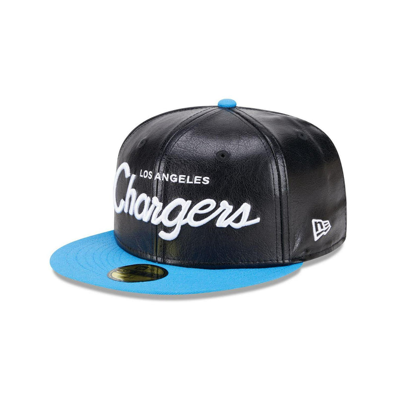 New Era LA Chargers Faux Leather Crown Black Blue Green 59Fifty 5950Fitted Hat