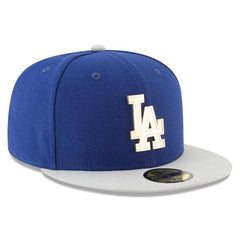 New Era LA Dodgers Royal Gray Gold Finish White 59Fifty 5950 Patch Fitted Hat