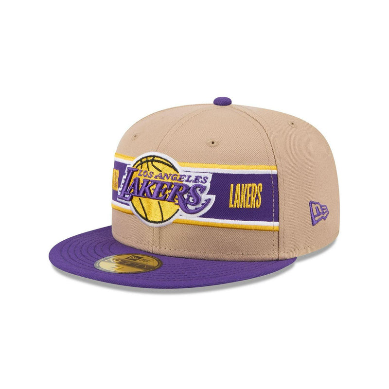 New Era LA Lakers '24 Draft Beige Purple Gray 59Fifty 5950 Patch Fitted Cap Hat