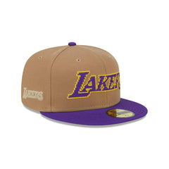 New Era Los Angeles Lakers Brown Purple Gray 59Fifty 5950 Patch Fitted Cap Hat