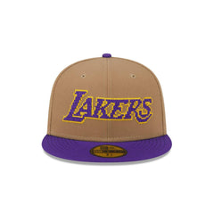 New Era Los Angeles Lakers Brown Purple Gray 59Fifty 5950 Patch Fitted Cap Hat