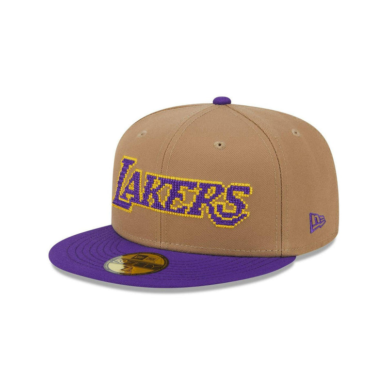 New Era Los Angeles Lakers Brown Purple Gray 59Fifty 5950 Patch Fitted Cap Hat