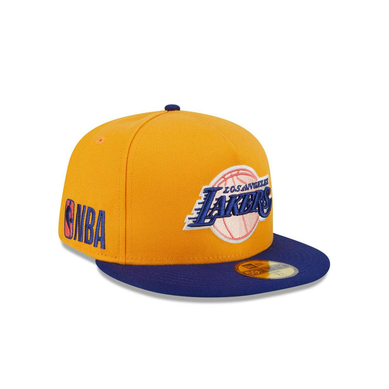 New Era Los Angeles Lakers Gold Blue Gray 59Fifty 5950 Patch Fitted Cap Hat
