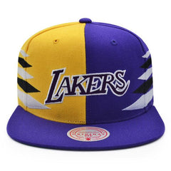 Mitchell And ness LA Lakers DIAMOND CUT Purple Yellow Green Patch Snapback Hat