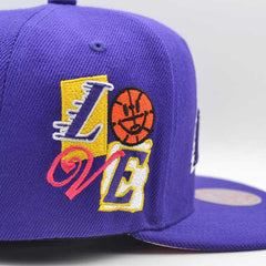 Mitchell And Ness LA Lakers ALL LOVE Purple Yellow Pink Patch Snapback Cap Hat
