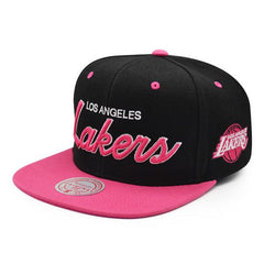 Mitchell And Ness LA Lakers SWEET HEART SCRIPT Black Hot Pink Patch Snapback Hat
