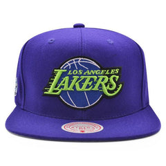 Mitchell And Ness LA Lakers 2000 NBA FINALS INV LOGO Purple Lime Gray Snapback
