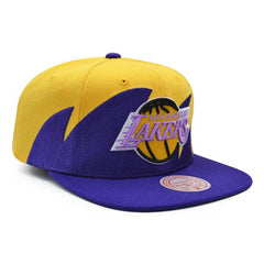 Mitchell And Ness LA Lakers SHARKTOOTH Purple Yellow Green Patch Snapback Hat