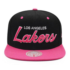Mitchell And Ness LA Lakers SWEET HEART SCRIPT Black Hot Pink Patch Snapback Hat