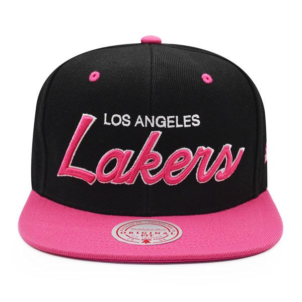 Mitchell And Ness LA Lakers SWEET HEART SCRIPT Black Hot Pink Patch Snapback Hat