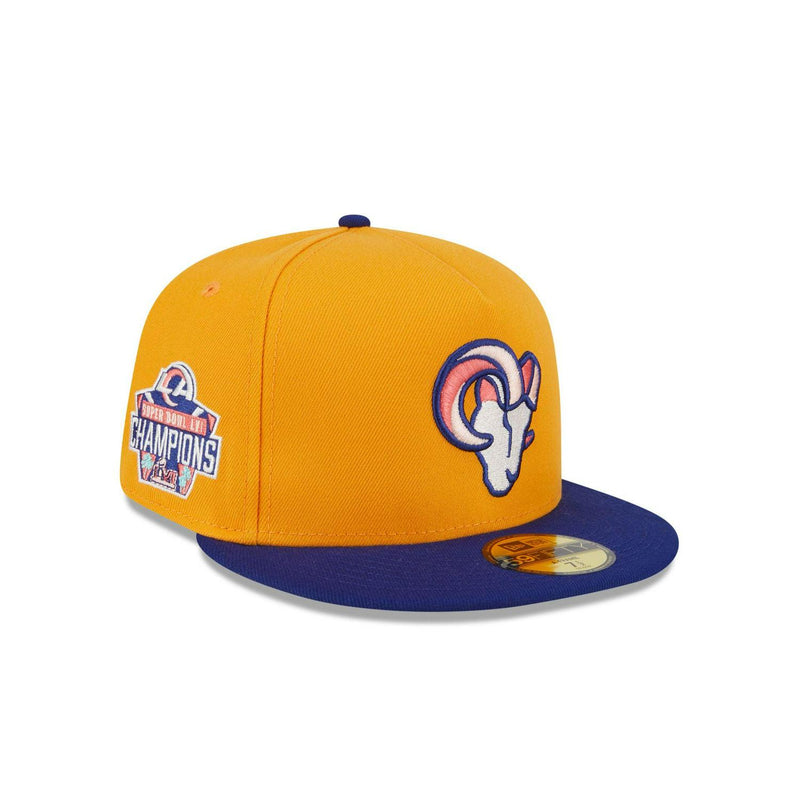 New Era Los Angeles Rams SB Gold Blue Gray 59Fifty 5950 Patch Fitted Cap Hat
