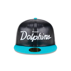 New Era Miami Dolphins Faux Leather Crown Black Blue Green 59Fifty 5950 Fitted