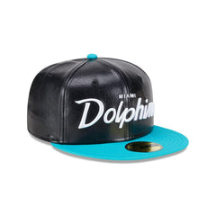 New Era Miami Dolphins Faux Leather Crown Black Blue Green 59Fifty 5950 Fitted